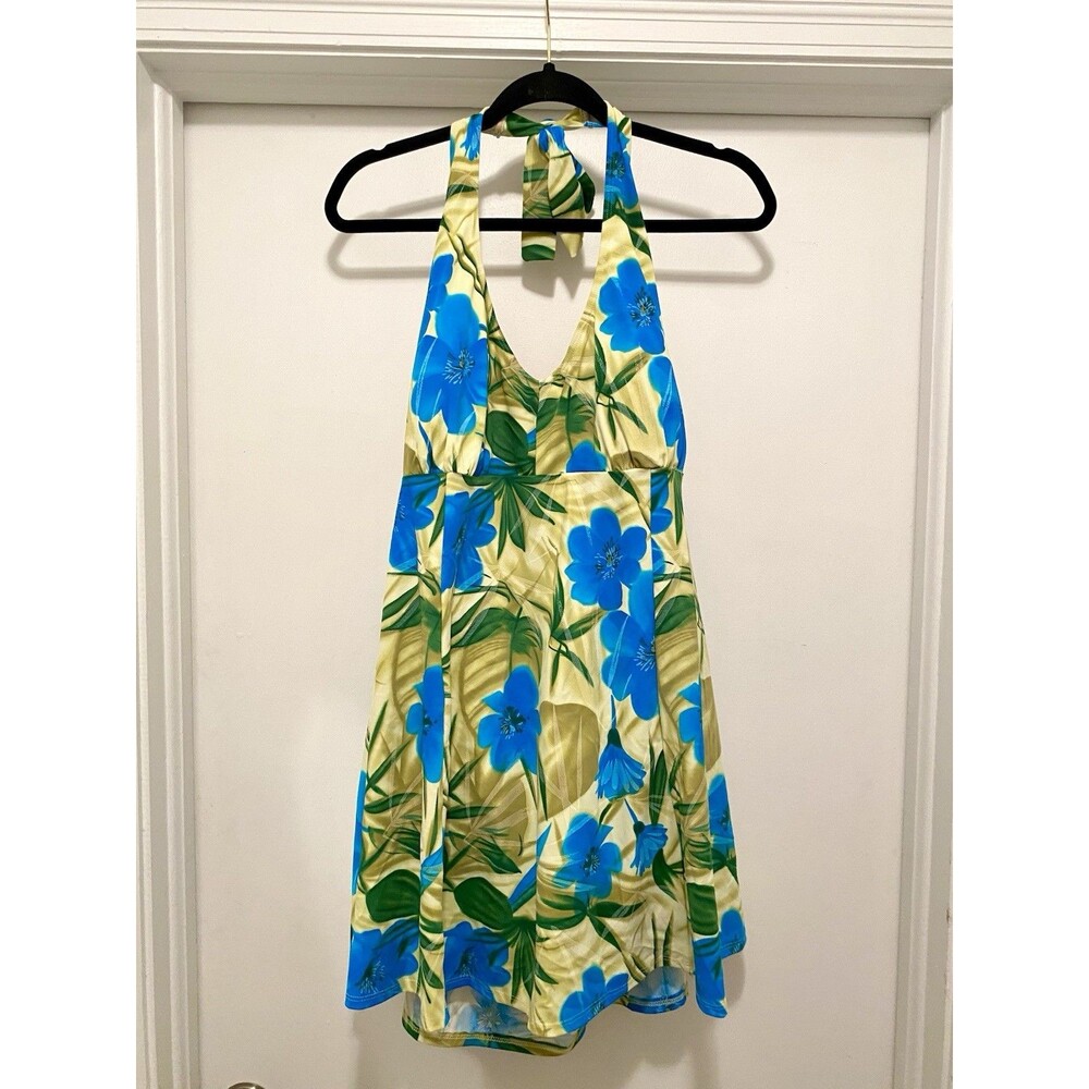 Swim Solutions Tummy Control Swim Dress Plus Size 22 W Blue Floral Tropical